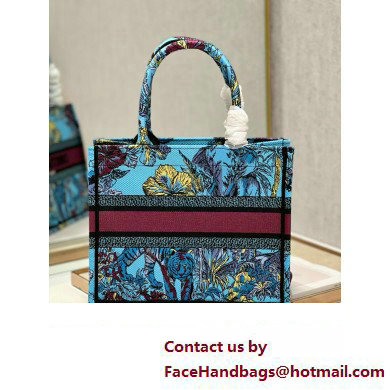 Dior Small Book Tote Bag in Multicolor Toile de Jouy Voyage Embroidery Blue