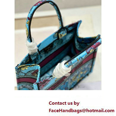 Dior Small Book Tote Bag in Multicolor Toile de Jouy Voyage Embroidery Blue