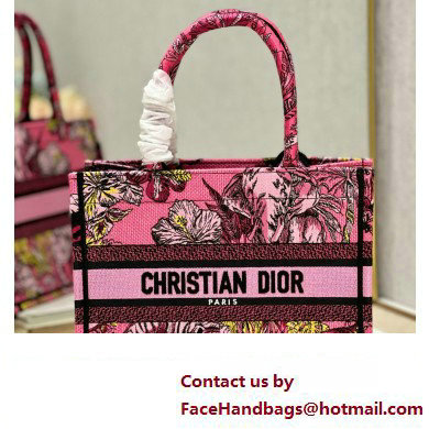 Dior Small Book Tote Bag in Multicolor Toile de Jouy Voyage Embroidery Fuchsia