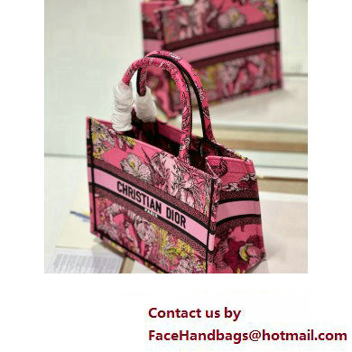 Dior Small Book Tote Bag in Multicolor Toile de Jouy Voyage Embroidery Fuchsia