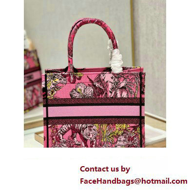 Dior Small Book Tote Bag in Multicolor Toile de Jouy Voyage Embroidery Fuchsia