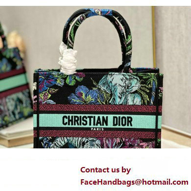 Dior Small Book Tote Bag in Multicolor Toile de Jouy Voyage Embroidery Green