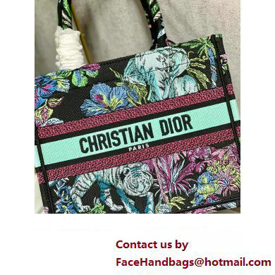 Dior Small Book Tote Bag in Multicolor Toile de Jouy Voyage Embroidery Green