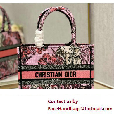 Dior Small Book Tote Bag in Multicolor Toile de Jouy Voyage Embroidery Pink