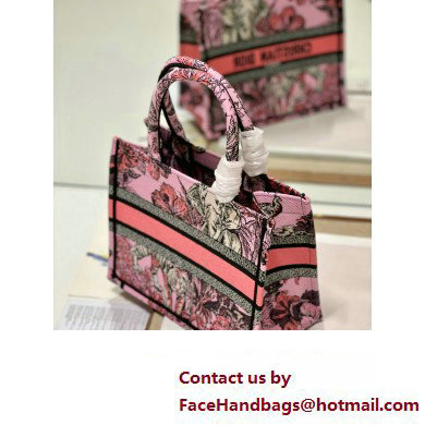 Dior Small Book Tote Bag in Multicolor Toile de Jouy Voyage Embroidery Pink