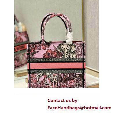 Dior Small Book Tote Bag in Multicolor Toile de Jouy Voyage Embroidery Pink