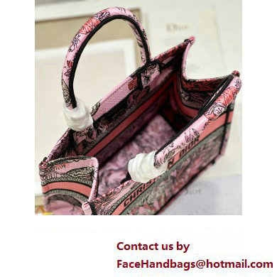 Dior Small Book Tote Bag in Multicolor Toile de Jouy Voyage Embroidery Pink