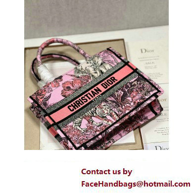 Dior Small Book Tote Bag in Multicolor Toile de Jouy Voyage Embroidery Pink