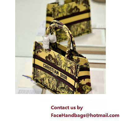 Dior Small Book Tote Bag in Multicolor Toile de Jouy Voyage Embroidery Yellow