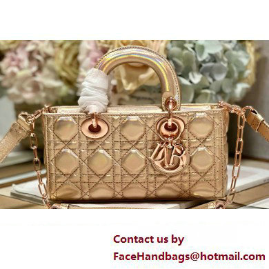 Dior Small Lady D-Joy Bag in Iridescent and Cannage Lambskin Pink Gold