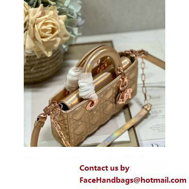 Dior Small Lady D-Joy Bag in Iridescent and Cannage Lambskin Pink Gold