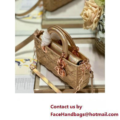 Dior Small Lady D-Joy Bag in Iridescent and Cannage Lambskin Pink Gold