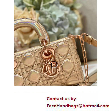 Dior Small Lady D-Joy Bag in Iridescent and Cannage Lambskin Pink Gold