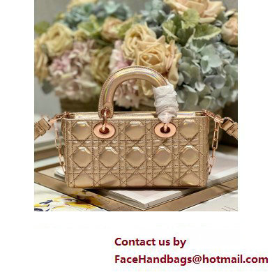 Dior Small Lady D-Joy Bag in Iridescent and Cannage Lambskin Pink Gold