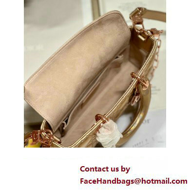 Dior Small Lady D-Joy Bag in Iridescent and Cannage Lambskin Pink Gold