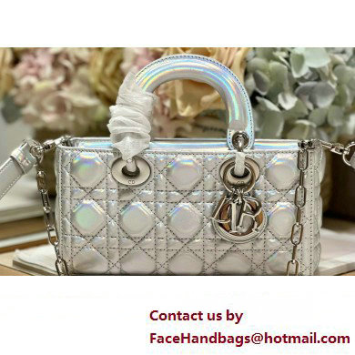 Dior Small Lady D-Joy Bag in Iridescent and Cannage Lambskin Silver