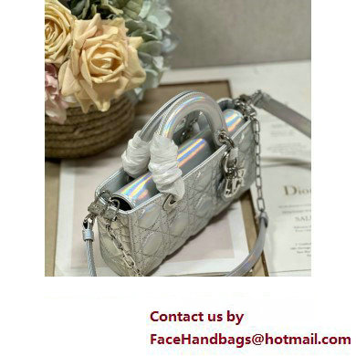 Dior Small Lady D-Joy Bag in Iridescent and Cannage Lambskin Silver