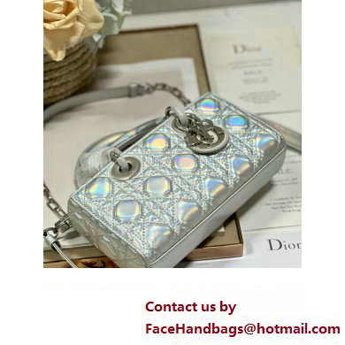 Dior Small Lady D-Joy Bag in Iridescent and Cannage Lambskin Silver