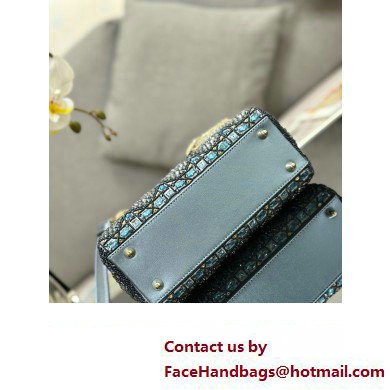 Dior Small Lady Dior Bag in Metallic Calfskin and Satin with Celestial Blue Resin Bead Embroidery 2023