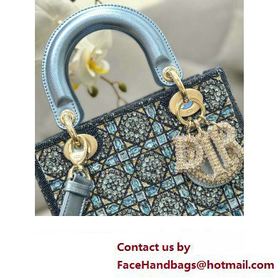 Dior Small Lady Dior Bag in Metallic Calfskin and Satin with Celestial Blue Resin Bead Embroidery 2023