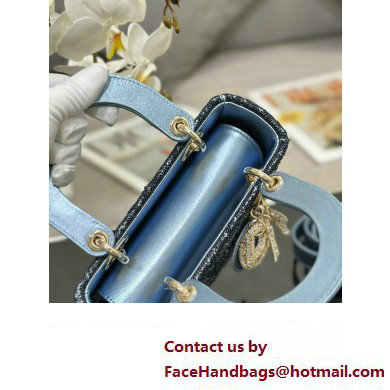 Dior Small Lady Dior Bag in Metallic Calfskin and Satin with Celestial Blue Resin Bead Embroidery 2023