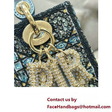 Dior Small Lady Dior Bag in Metallic Calfskin and Satin with Celestial Blue Resin Bead Embroidery 2023