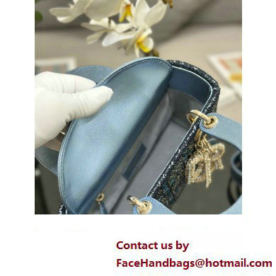 Dior Small Lady Dior Bag in Metallic Calfskin and Satin with Celestial Blue Resin Bead Embroidery 2023