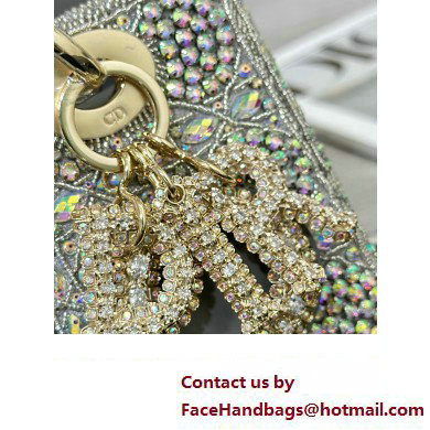 Dior Small Lady Dior Bag in Metallic Calfskin and Satin with Grey Resin Bead Embroidery 2023