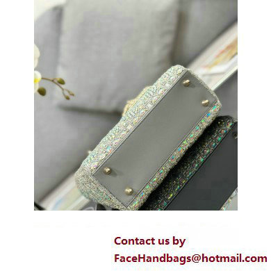 Dior Small Lady Dior Bag in Metallic Calfskin and Satin with Grey Resin Bead Embroidery 2023