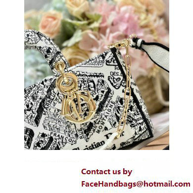 Dior White and Black Plan de Paris printed medium d-joy bag 2023