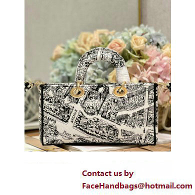 Dior White and Black Plan de Paris printed medium d-joy bag 2023