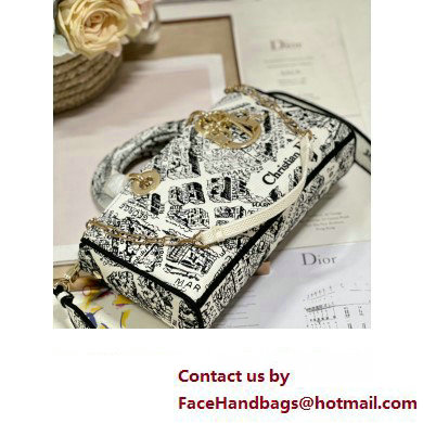 Dior White and Black Plan de Paris printed medium d-joy bag 2023