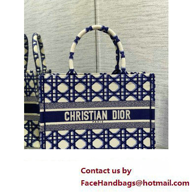 Dior medium Book Tote Bag in Beige and Blue Macrocannage Embroidery 2023 - Click Image to Close