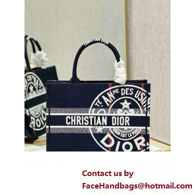 Dior medium Book Tote Bag in Blue Dior Union Embroidery 2023