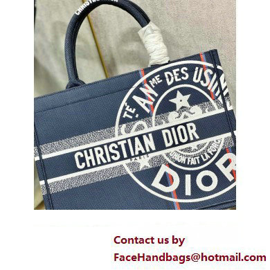 Dior medium Book Tote Bag in Blue Dior Union Embroidery 2023