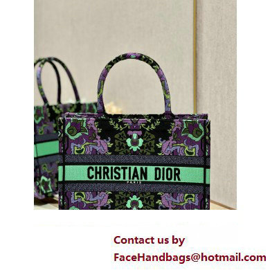 Dior medium Book Tote Bag in Multicolor Dior Indian Purple Embroidery 2023