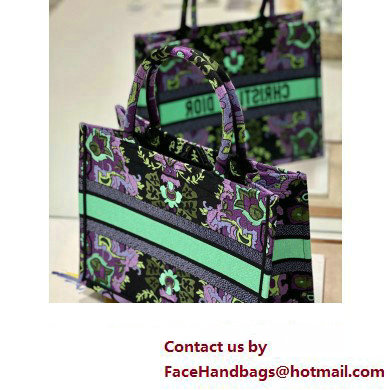 Dior medium Book Tote Bag in Multicolor Dior Indian Purple Embroidery 2023