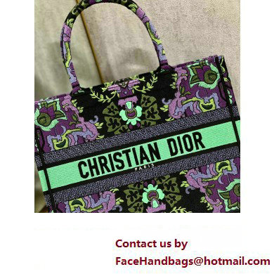 Dior medium Book Tote Bag in Multicolor Dior Indian Purple Embroidery 2023