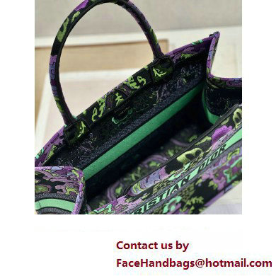 Dior medium Book Tote Bag in Multicolor Dior Indian Purple Embroidery 2023