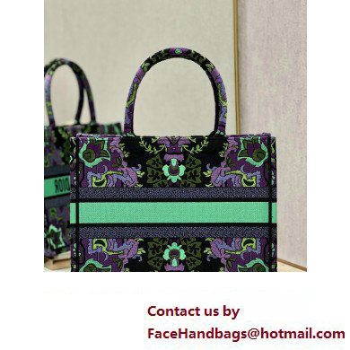 Dior medium Book Tote Bag in Multicolor Dior Indian Purple Embroidery 2023