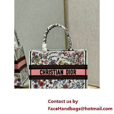 Dior medium Book Tote Bag in White Multicolor Florilegio Embroidery 2023