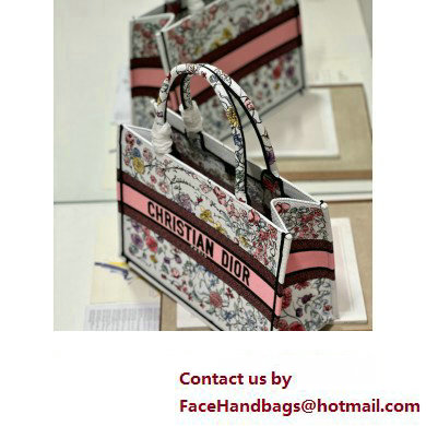 Dior medium Book Tote Bag in White Multicolor Florilegio Embroidery 2023