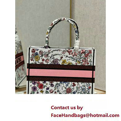 Dior medium Book Tote Bag in White Multicolor Florilegio Embroidery 2023