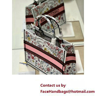 Dior medium Book Tote Bag in White Multicolor Florilegio Embroidery 2023