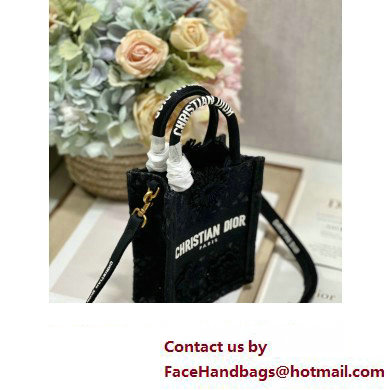 Dior mini Book Tote phone Bag in black D-Lace Embroidery with 3D Macrame Effect 2023