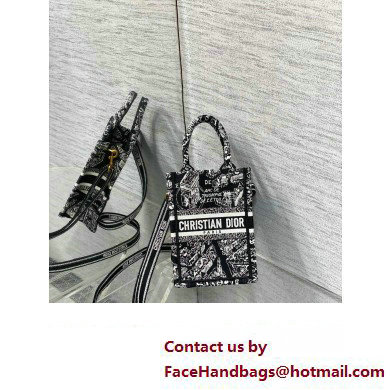 Dior mini Book Tote phone Bag in black and white Plan de Paris Embroidery 2023