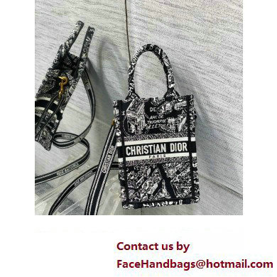 Dior mini Book Tote phone Bag in black and white Plan de Paris Embroidery 2023