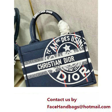 Dior small Book Tote Bag in Blue Dior Union Embroidery 2023