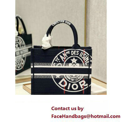 Dior small Book Tote Bag in Blue Dior Union Embroidery 2023