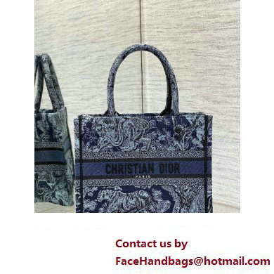 Dior small Book Tote Bag in Denim Blue Toile de Jouy Embroidery 2023